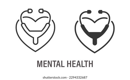 Mental Health icons. Symbol of charity, cardiology, psychological care. Vector illustration.