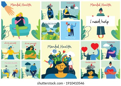 Mental health illustration concept. Psychology visual interpretation of mental health in the flat design