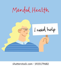 Mental health illustration concept. Psychology visual interpretation of mental health in the flat design