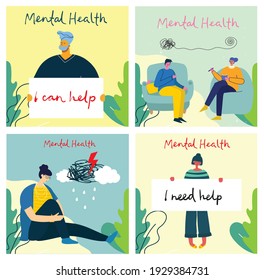 Mental Health Illustration Concept. Psychology Visual Interpretation Of Mental Health In The Flat Design