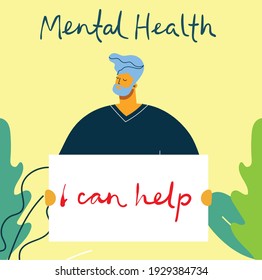 Mental Health Illustration Concept. Psychology Visual Interpretation Of Mental Health In The Flat Design