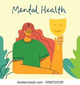 Mental Health Illustration Concept. Psychology Visual Interpretation Of Mental Health In The Flat Design