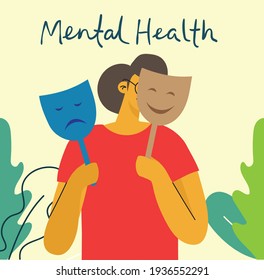 Mental health illustration concept. Psychology visual interpretation of mental health in the flat design