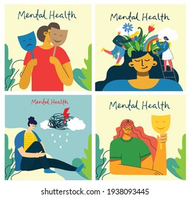 Mental health illustration concept. Psychology visual interpretation of mental health in the flat design