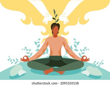 Mental health Illustration concept, Self meditation, Mental growth yoga, Mindfulness vector.