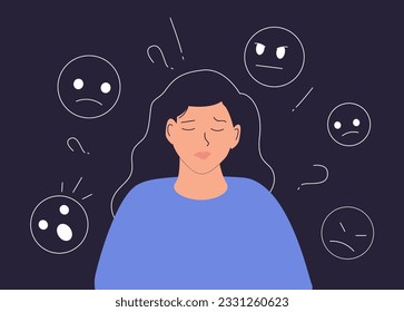 Mental health illustration. Healthcare, Character with mental disorder fight against stress, depression, emotional burnout and other psychological problems. Psychotherapy concept. Vector illustration