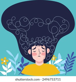 Mental health illustration. overthinking, mental issue, medical issue, vector