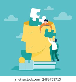 Mental health illustration. overthinking, mental issue, medical issue, vector