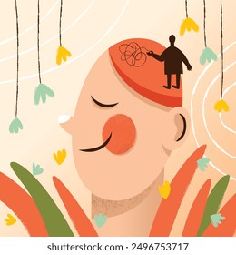 Mental health illustration. overthinking, mental issue, medical issue, vector