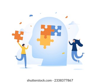 Mental health illustration set. Character with mental disorder fight against stress, depression, emotional burnout and other psychological problems. Psychotherapy concept. Vector illustration.