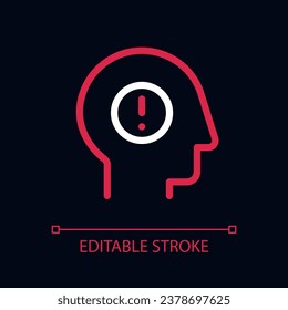 Mental health issues pixel perfect color linear ui icon for dark theme. Stress and anxiety. Outline isolated user interface pictogram. GUI, UX design for night mode. Editable stroke. Arial font used