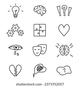 Mental Health Items Line Icon Set Vector Design.