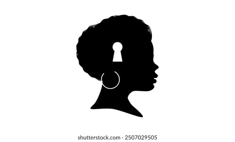 mental health key, psychotherapy and psychology, black isolated silhouette