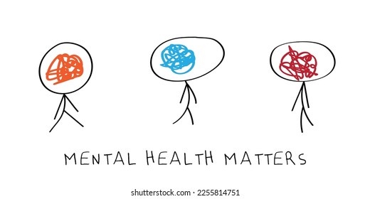 Mental health line art vector. Mental health awareness. Hysteria and help concept.