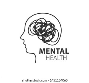 Mental health line icon, outline vector logo illustration. Head icon with a doodle