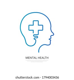 Mental Health Line Icon. Psychotherapy Symbol Concept Isolated On White Background. Vector Illustration