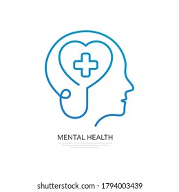 Mental health line icon. Psychotherapy symbol concept isolated on white background. Vector illustration