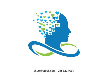 Mental health line icon. Psychotherapy symbol concept brain head love care logo design