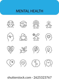 Mental Health Line Icon – Represents positive mind wellbeing and mental health development.