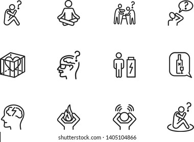 Mental health line icon set. Person, patient, brain, disease. Health concept. Can be used for topics like disorder, medical help, symptoms