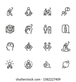 Mental health line icon set. Person, patient, brain, disease. Health concept. Can be used for topics like disorder, medical help, symptoms