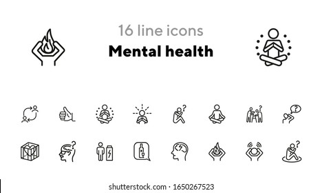 Mental health line icon set. Person, patient, brain, disease. Health concept. Can be used for topics like disorder, medical help, symptoms