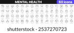 Mental health line icons collection. Psychology, harmony, stress, optimism, calm icons. UI icon set. Thin outline icons pack. Vector illustration EPS10