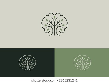 Logo de salud mental. Cerebro y árbol.