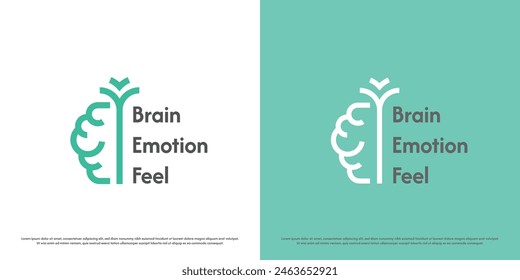 Mental health logo design illustration. Brain silhouette line art linear human head organ help support care medical therapy psychologist psychiatrist. Modern minimal simple flat icon symbol mint.