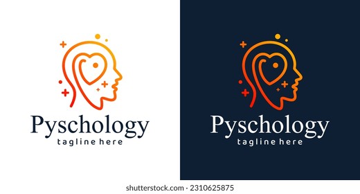 Mental health logo design. Psychotherapy symbol concept. Human head with heart love graphic design vector illustration.