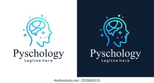 Mental health logo design. Psychotherapy symbol concept. Human head with brain graphic design vector illustration.