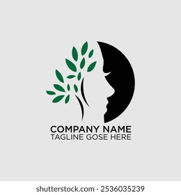 Mental health logo design. Psychotherapy symbol concept. Human head with natural therapy mind graphic design