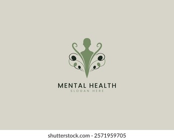 Mental Health Logo: Human Head, Psychological Counseling, Therapy Vector Icon for Mental Health Care. Medical, Supportive Illustration Celebrating World Mental Health Day and Awareness on 10 October.