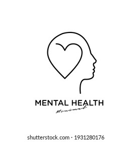 Mental Health Logo Icon Design With Love Line