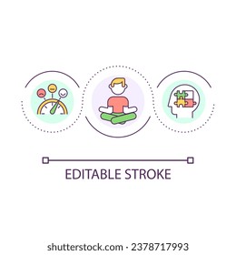 Mental health loop concept icon. Meditation practice. Psychological self care. Happy mind abstract idea thin line illustration. Isolated outline drawing. Editable stroke. Arial font used