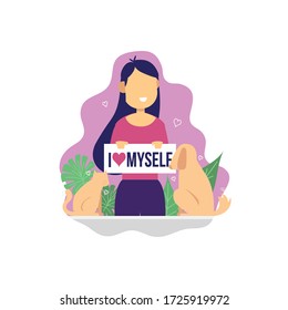 Mental Health Love My Self Flat Illustration