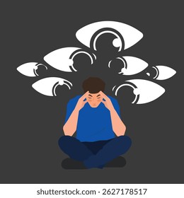 mental health man being watched in flat illustration