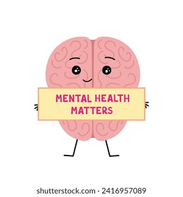mental health matters, brain characters. Vector Illustration for printing, backgrounds, covers and packaging. Image can be used for greeting cards, posters and stickers. Isolated on white background.