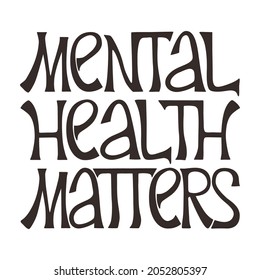 Mental health matters lettering quote. World mental health day poster. Support people with mental disorders.