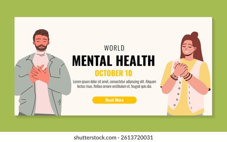 Mental health medical treatment. Support, help with mental problem. Vector flat illustration for banner, poster, landing. People hugs themselves