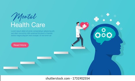 Mental health medical treatment vector illustration. specialist doctor work to give psychology love therapy for world mental health. for poster, flyer, cover, social media printing or website page