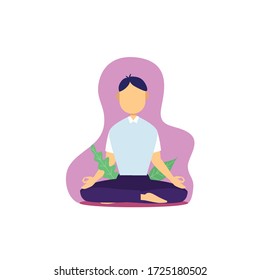 Mental Health Meditation Mindfullness Man Boy Stress Flat Icon Illustration