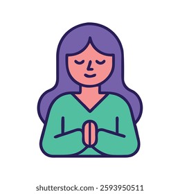 Mental health meditation woman icon style illustration