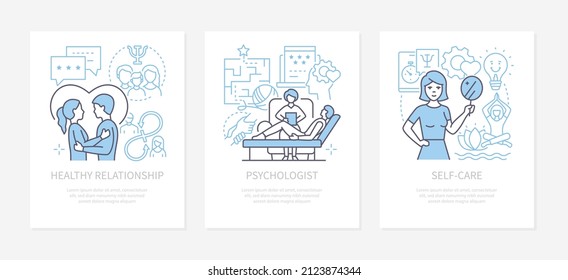 Mental health - modern line design style banners set