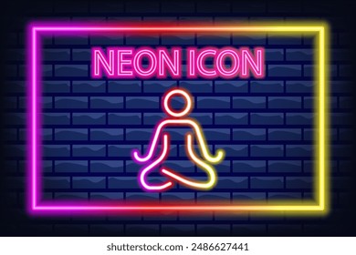 Mental health neon line icon. Psychologist, calm, relaxation, yin yang, harmony with oneself, meditation, deep breathing. Personal care concept. Neon Line icon on break background.