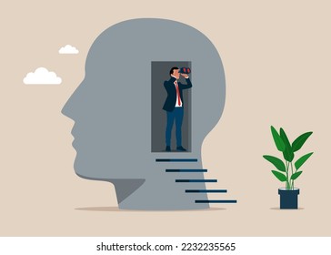 Mental health. Open mind for future career, communication, business growth and success progress. Modern flat vector illustration