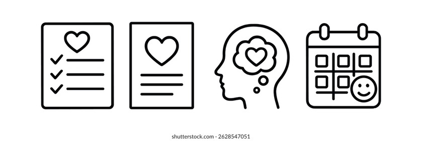 Mental health outline icon set - therapy, wellness, mindfulness symbols