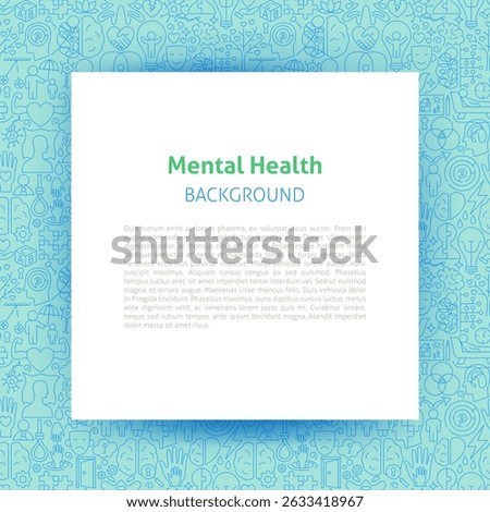 Mental Health Paper Template. Vector Thin Outline Psychology Linear Symbols. Wellness and Awareness Month Design. Therapy Line Flyer Background.