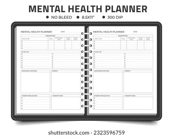 Mental Health Planner Logbook Or Notebook kdp interior	