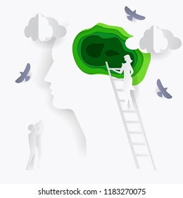 Mental health poster in paper style. Business concept. Vector illustration.